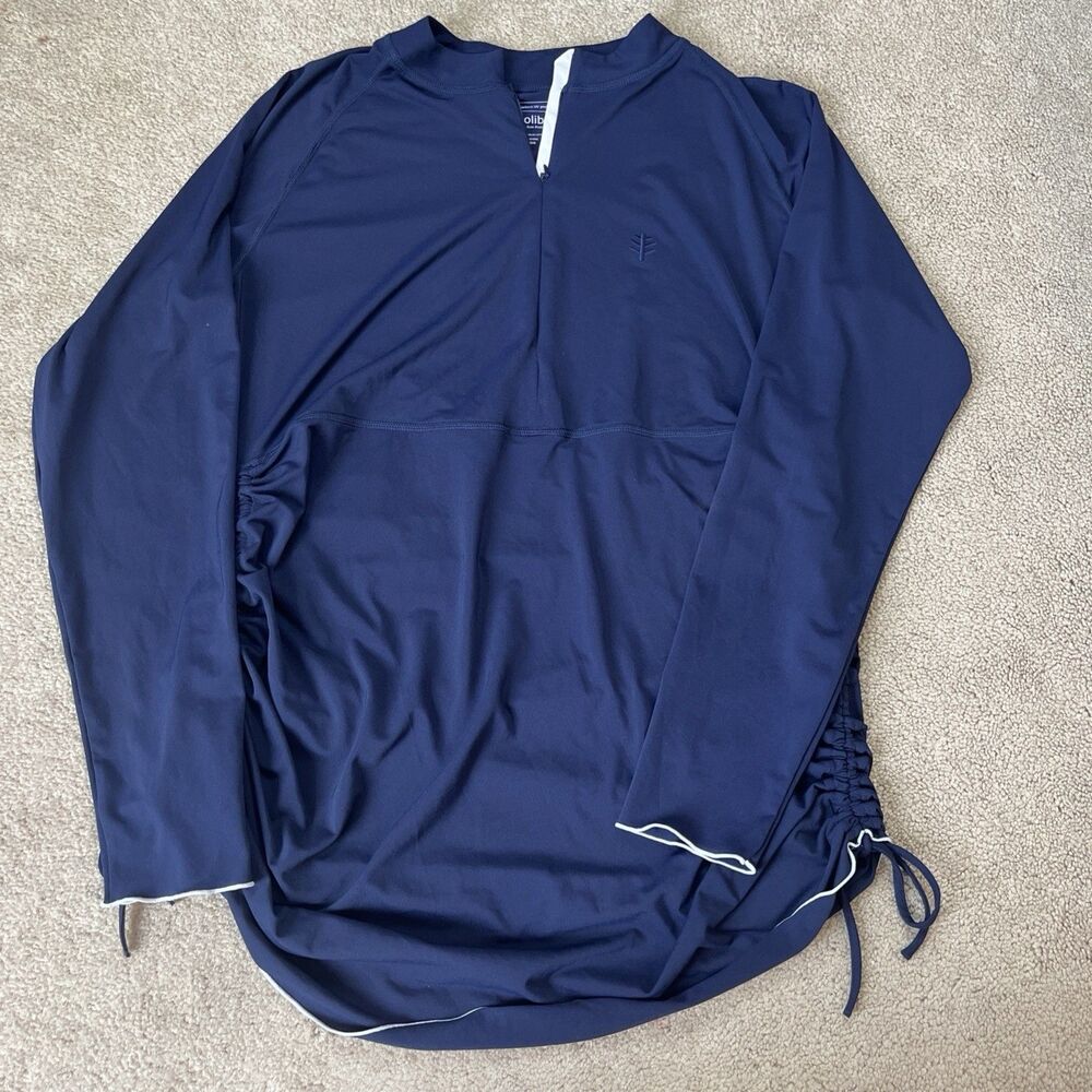 Coolibar Ruche Swim Shirt Cover Up Womens Large Navy Watershade UPF 50+ Beach